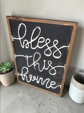 Handcrafted 'Bless This Home' Rope Word Wall Art - Black & White